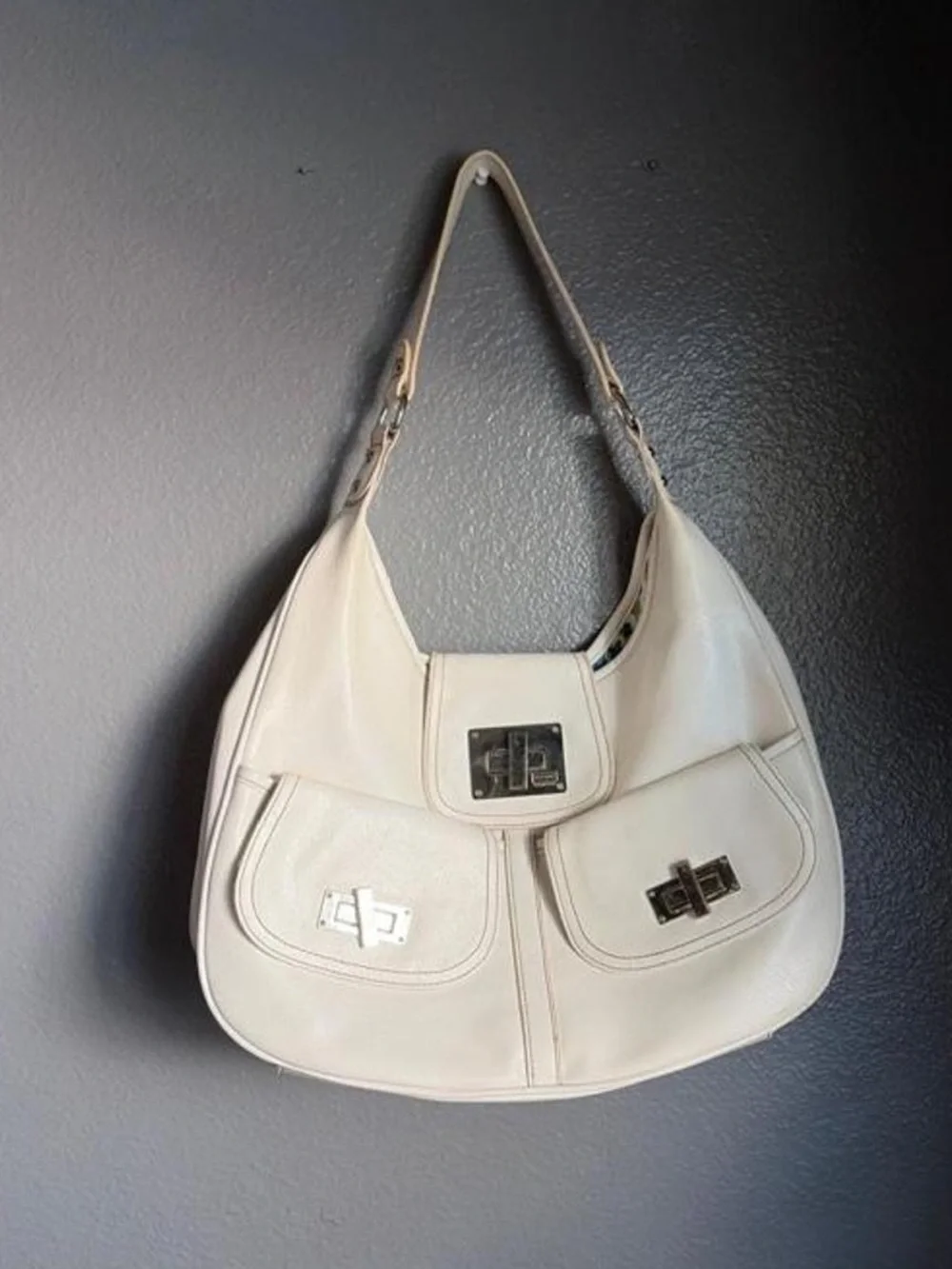 Merona Cream Leather Hobo Shoulder Bag